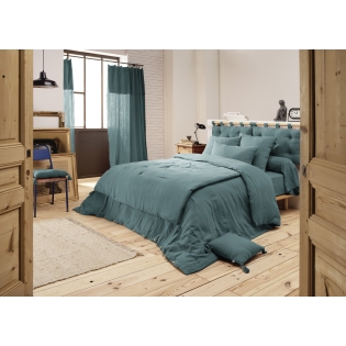 Housse de couette double gaze de coton luxe 240 x 220 cm Gaia Bleu canard