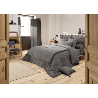 Housse de couette double gaze de coton luxe 240 x 220 cm Gaia Gris anthracite