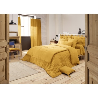 Housse de couette double gaze de coton luxe 240 x 220 cm Gaia Jaune safran