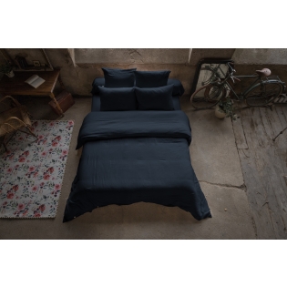 Pack linge de lit en gaze de coton – 220x240 cm + 140x190 cm + 2 taies 60x60 – Bleu foncé