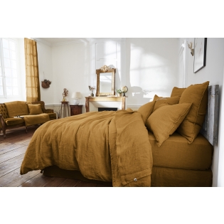 Drap Plat Soline 100% lin lavé – 240 x 300 cm – Caramel (Lin Français)