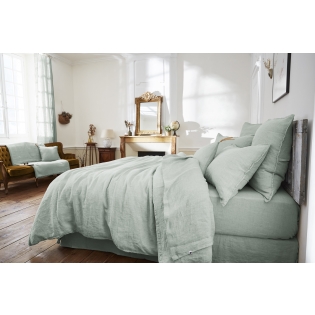 Drap Plat Soline 100% lin lavé – 240 x 300 cm – Eucalyptus (Lin Français)