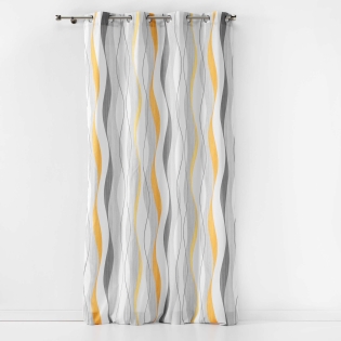 Rideau déco a oeillets 140 x 260 cm polyester imprime Ondulys Jaune/Blanc