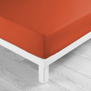 Drap housse 2 personnes 140 x 190 x 30 cm coton 57 fils Lina Paprika