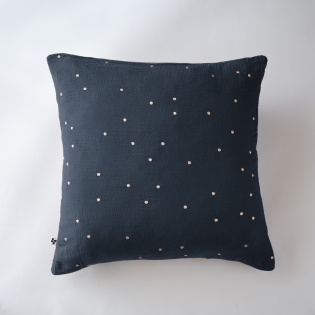 Taie d'oreiller gaze de coton brodée fil or 60 x 60 cm Gaia Chic Bleu marine