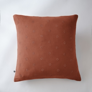 Taie d'oreiller brodée en gaze de coton 60 x 60 cm Gaïa Boho Terracotta