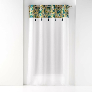 Panneau a oeillets 140 x 240 cm voile sable+top imprime+pompon bohoflora Jaune