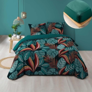 Pack parure de couette 220 x 240 cm Meryl + drap housse (140) Emeraude