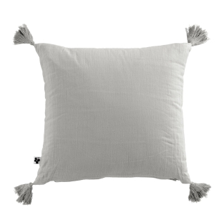 Coussin déhoussable avec pompons gaze de coton 40 x 40 cm nuage Gris
