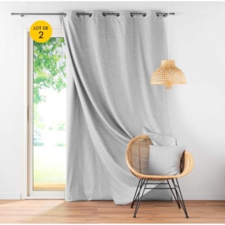 Lot de 2 Rideaux  occultant/thermique/phonique doublure amovible 140 x 260 cm Coverline Gris