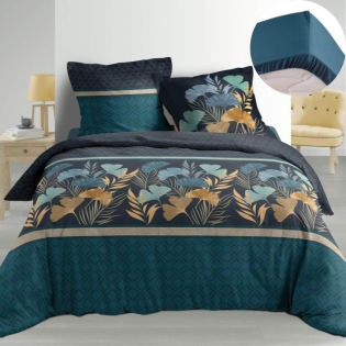 Pack Housse de couette 220x240 cm Percale luxe  Blondy + drap housse 140x190x30 Bleu