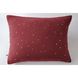 Taie d'oreiller gaze de coton brodée fil or 50 x 70 cm Gaia Chic Lie de vin