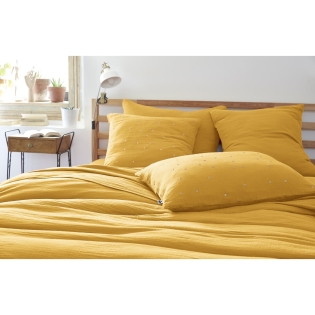 Lot de 2 Taies d'oreiller gaze de coton brodée fil or 60 x 60 cm Gaia Chic Jaune
