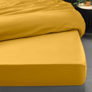 Drap housse 1 personne 90 x 190 cm percale uni 78 fils percaline Curry