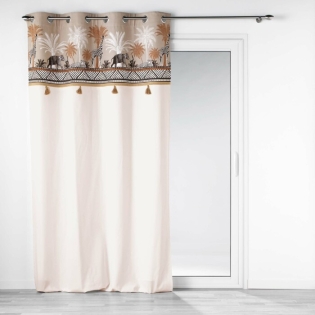 Rideau a oeillets 140 x 240 cm en coton + haut impirmé Keya lodge Taupe