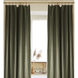 Lot de 2 rideaux ajustables en lin lavé avec 8 anneaux pince 140 x 270 cm Kaki