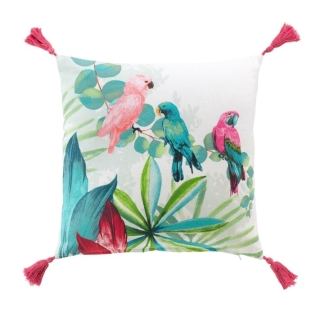 Coussin dehous. compr. pompons 40 x 40 cm coton imprime louisiane des. place Sans