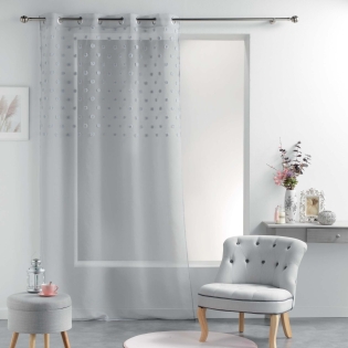 Rideau voile a oeillets 140 x 240 cm voile sablé pompons Melusine Gris