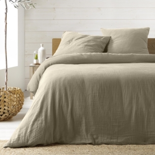 Parure de lit 260 x 240 cm double gaze coton uni 57 fils Angelia Sable
