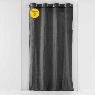 Lot de 2 rideaux à oeillets 140 x 240 cm Coton lavé Linette Anthracite