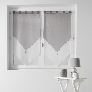 Paire pompon passants 2 x 60 x 120 cm voile bicolore duo Blanc/Gris