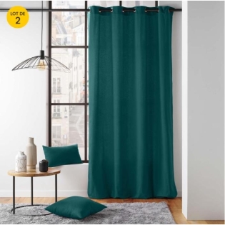 Lot de 2 Rideaux a oeillets 135 x 260 cm coton recyclé Twily Emeraude