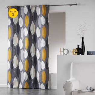 Lot de 2 rideaux tamisant en coton 140 x 240 cm Leafy jaune
