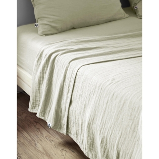 Drap plat 270 x 300 cm Double gaze de coton luxe Gaïa Vert d'eau