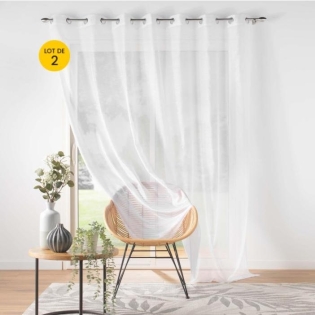 Lot de 2 Voilages carré à oeillets  240 x 240 cm voile sable Lissea Blanc