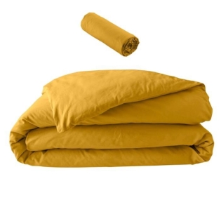 Pack parure 260 x 240 cm en percale 78 Fils + DH 160x200 cm Curry