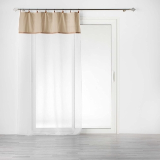 Voilage à anneau 140 x 240 cm en polycoton sablé + jute Leana Beige