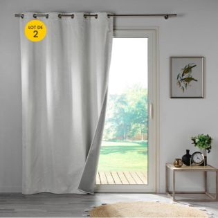 Lot de 2 rideaux isolant phonique thermique occultant 140 x 260 cm Darko blanc