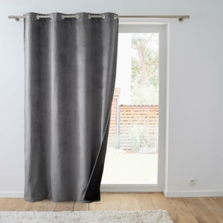 Rideau isolant thermique a oeillets 140 x 260 cm isolant/velours relief Polarchic Anthracite