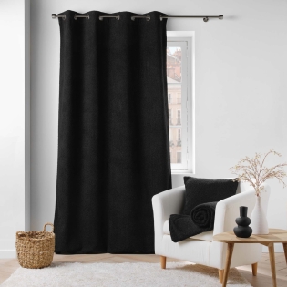 Rideau tamisant à œillets bouclette unie Wooly Noir 140 x 240 cm