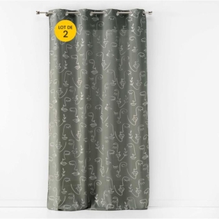 Lot de 2 Rideaux 140 x 260 cm imprimé métallisé Artyline Kaki /argent