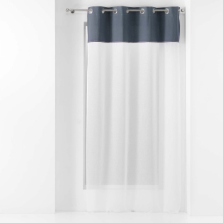 Lot de 2 voilages 137 x 240 cm voile sablé + haut coton Jolibel Bleu