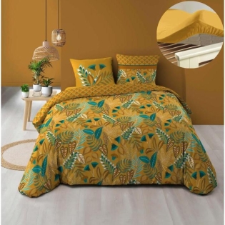 Pack parure de couette 220 x 240 cm Tilda + drap housse (140) Curry