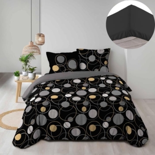 Pack parure de couette 240 x 220 cm Milor + drap housse 140 x 190 x 30 cm Noir