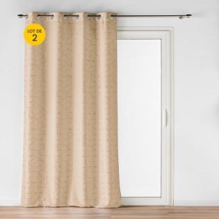 Lot de 2 rideaux a oeillets 140 x 260 cm polyester imprime metallisé Louxor Beige