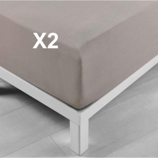 Lot de 2 Draps housse 140 x 190 cm coton lavé Bonnet 30 cm Stonalia Taupe