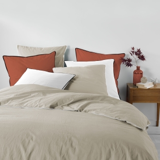 Housse de couette 240 x 220 cm coton lavé 57 fils Linette Beige