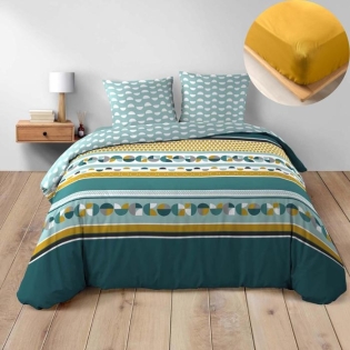 Pack parure de couette 260 x 240 cm Doris + DH 160x200 cm Jaune
