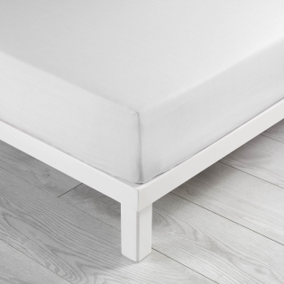 Drap housse 2 personnes 160 x 200 x 30 cm Linette coton lavé  57 fils Blanc