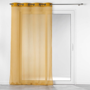 Voilage à oeillets 140 x 240  cm voile sablé + bande velours cotelé Casual Jaune