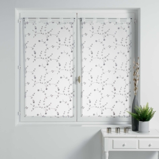 Paire droite passants 2 x 60 x 120 cm voile sable brode petite fleur Blanc/Gris