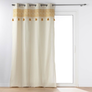 Rideau a oeillets 140 x 240 cm polycoton+ pompons Isalina Jaune