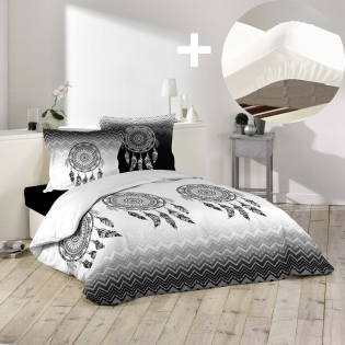 Ensemble housse de couette 220x240 cm Attrape rêves + drap housse 140x190 Blanc