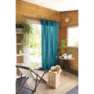 Rideau 100% coton prélavé 140 x 260 cm Kala Bleu paon