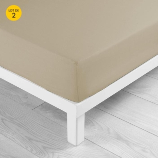 Lot de 2 draps Housse Queen size 160 x 200 x 30 cm Coton 57 fils Beige