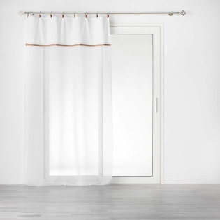 Voilage à anneau 140 x 240 cm en polycoton sablé + jute Leana Blanc